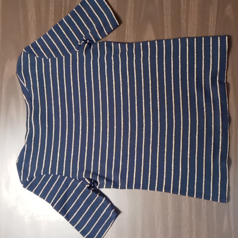 Charter Club Navy/Gold Sparkle Lined Blouse Size M